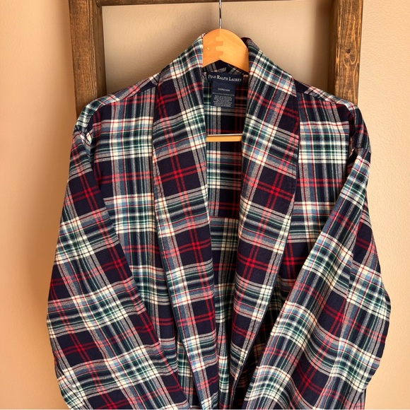 Polo Ralph Lauren Men’s Cotton Robe in Navy, Red & White Plaid Tartan - Picture 6 of 6